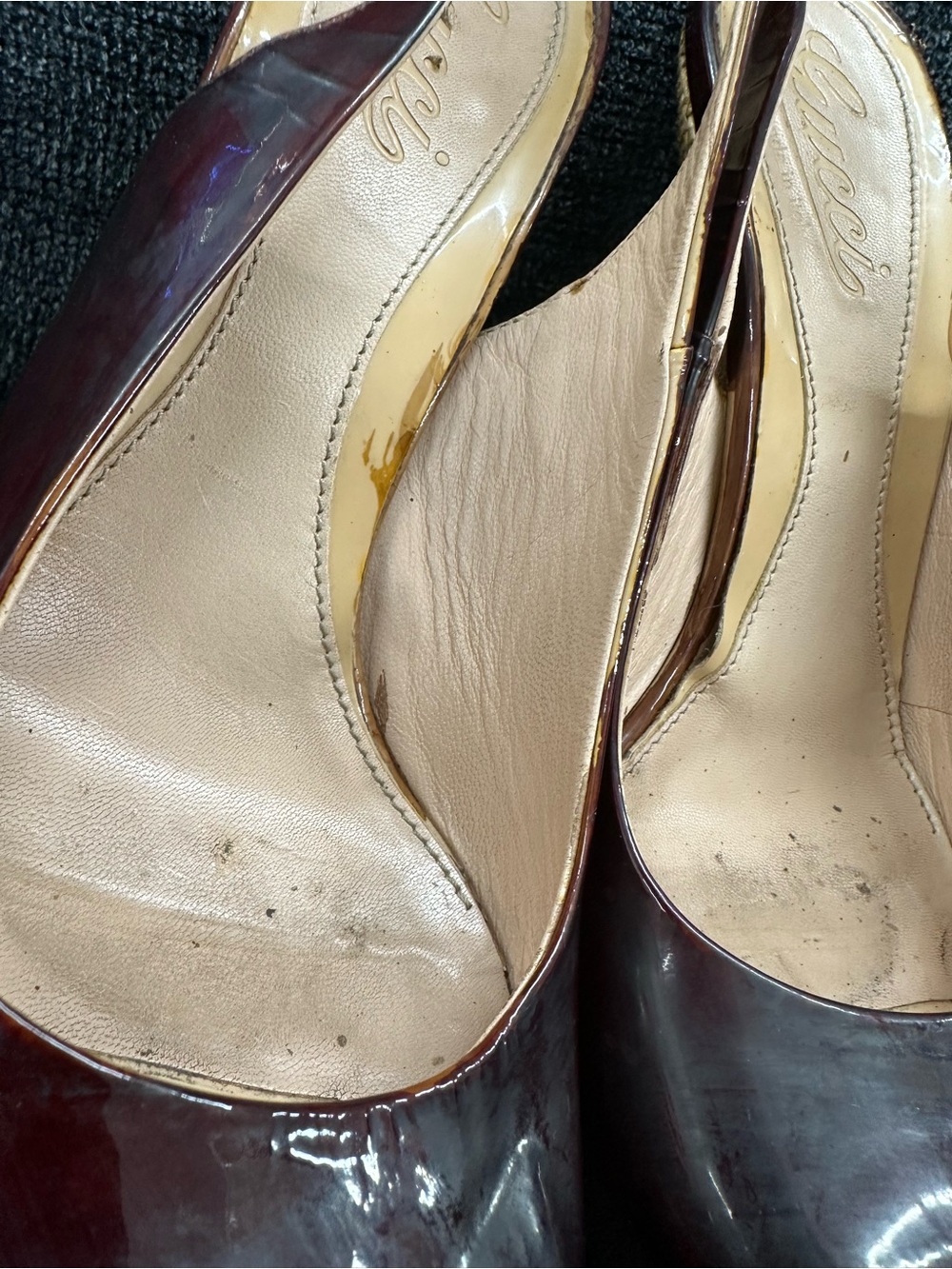 Gucci Women's Burgundy Peep-Toe Slingback Heels size 37 EU Made in Italy - Picture 9 of 16